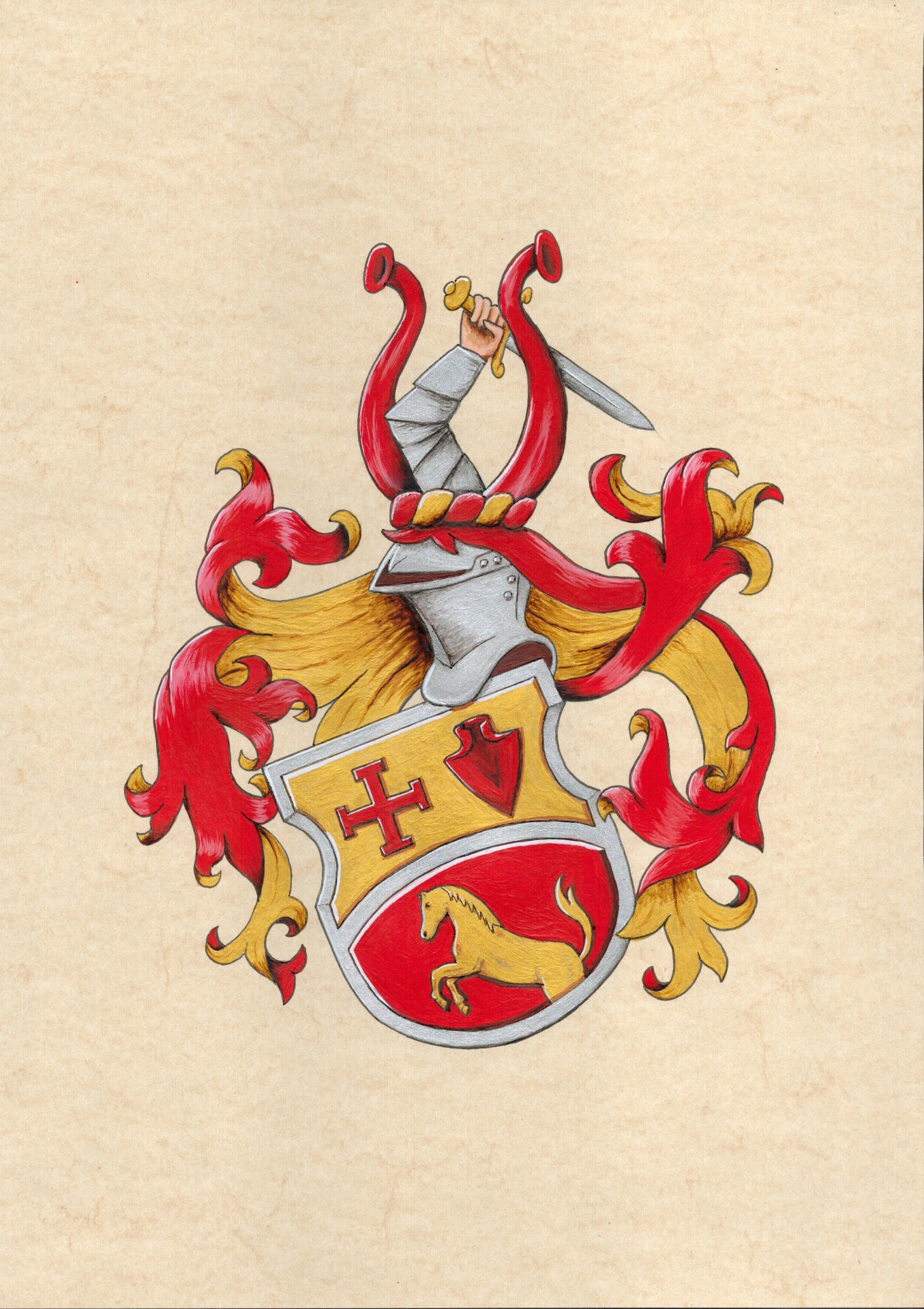 Traditional heraldic helmet facing dexter, shown in profile according to classical heraldry rules