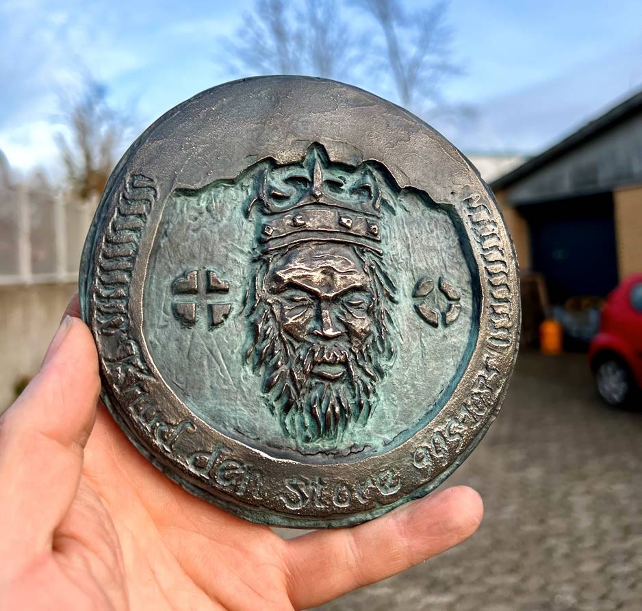 Handcrafted bronze commemorative coin honoring King Cnut the Great, created for descendants of his family line. Genealogy artwork celebrating royal ancestry, Viking heritage, medieval history, and family legacy.